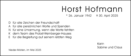 Traueranzeige von Horst Hofmann von Wetterauer Zeitung
