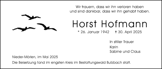 Traueranzeige von Horst Hofmann von Wetterauer Zeitung
