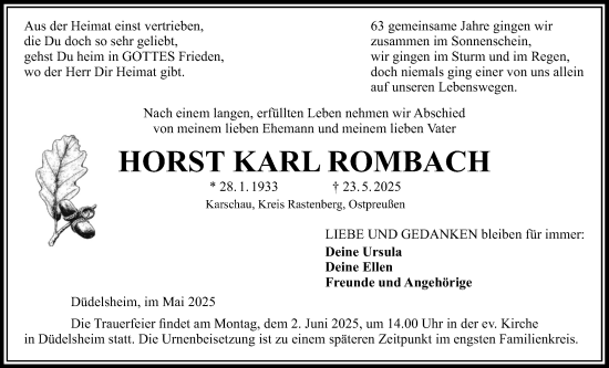 Traueranzeige von Horst Karl Rombach von Kreis-Anzeiger