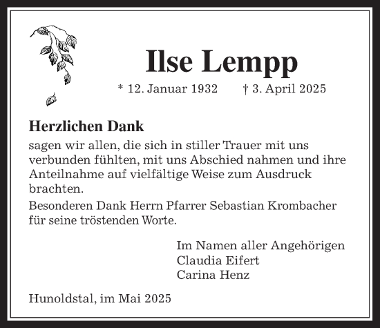 Traueranzeige von Ilse Lempp von Usinger Anzeiger