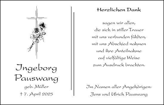 Traueranzeige von Ingeborg Pauswang von Bad Vilbel/Karben