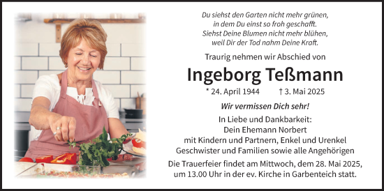 Traueranzeige von Ingeborg Teßmann von Pohlheimer Nachrichten
