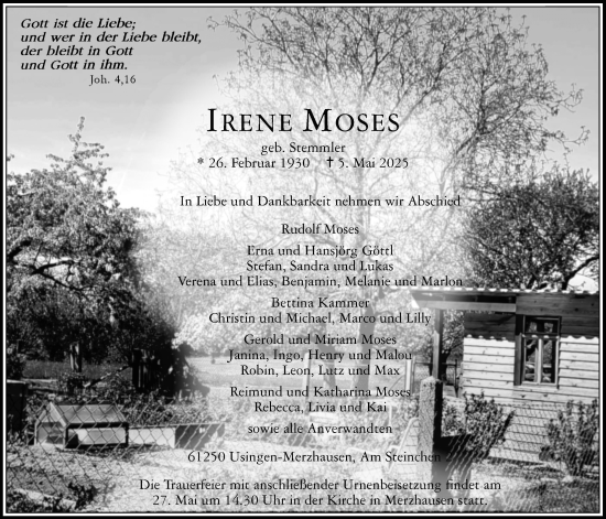 Traueranzeige von Irene Moses von Usinger Anzeiger