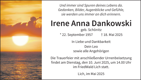 Traueranzeige von Irene Anna Dankowski von Licher Wochenblatt
