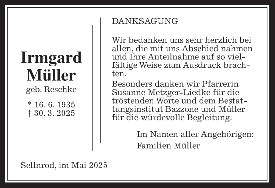 Traueranzeige von Irmgard Müller von Mücker Stimme, Giessener Allgemeine, Alsfelder Allgemeine, Giessener Allgemeine, Alsfelder Allgemeine