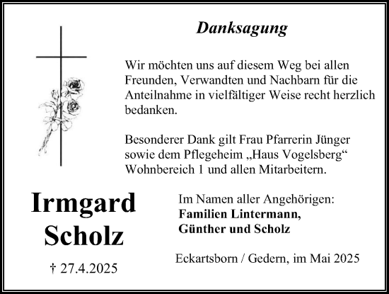 Traueranzeige von Irmgard Scholz von Kreis-Anzeiger