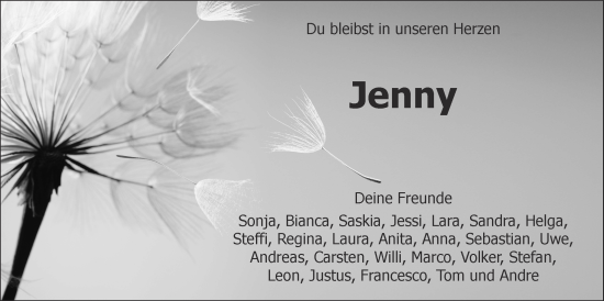 Traueranzeige von Jenny Dietrich von Giessener Allgemeine, Alsfelder Allgemeine, Giessener Anzeiger