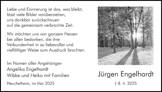 Traueranzeige von Jürgen Engelhardt von Giessener Anzeiger, Giessener Allgemeine, Alsfelder Allgemeine