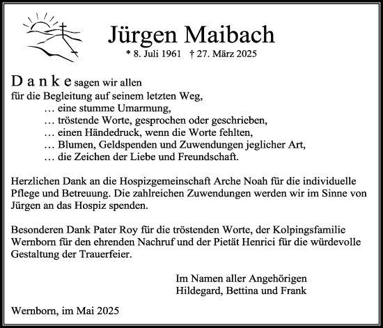 Traueranzeige von Jürgen Maibach von Usinger Anzeigenblatt