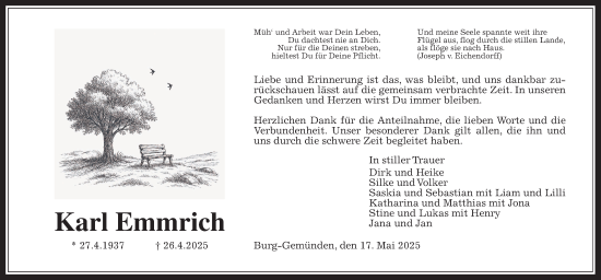 Traueranzeige von Karl Emmrich von Oberhessische Zeitung, Alsfelder Allgemeine