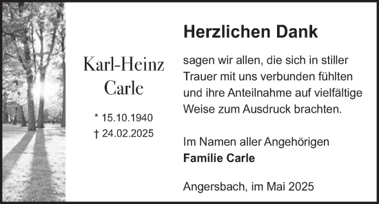 Traueranzeige von Karl-Heinz Carle von Lauterbacher Anzeiger