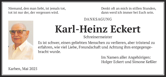 Traueranzeige von Karl-Heinz Eckert von Wetterauer Zeitung, Bad Vilbel/Karben
