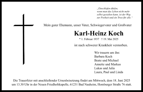 Traueranzeige von Karl-Heinz Koch von Wetterauer Zeitung
