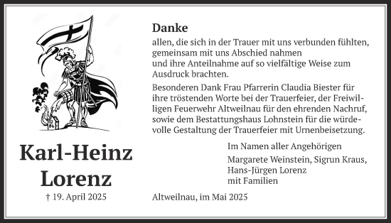 Traueranzeige von Karl-Heinz Lorenz von Usinger Anzeiger