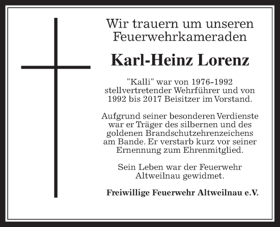 Traueranzeige von Karl-Heinz Lorenz von Usinger Anzeiger