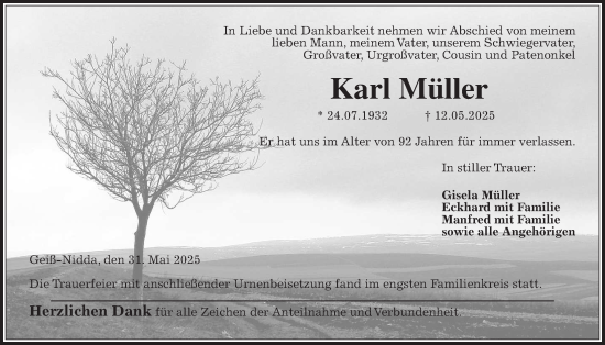 Traueranzeige von Karl Müller von Kreis-Anzeiger
