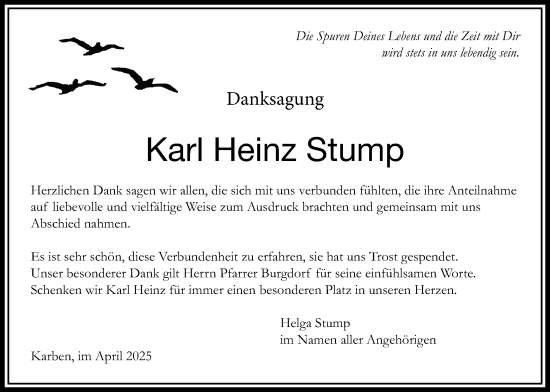 Traueranzeige von Karl Heinz Stump von Bad Vilbel/Karben