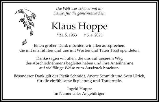 Traueranzeige von Klaus Hoppe von Bad Vilbel/Karben