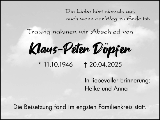 Traueranzeige von Klaus-Peter Döpfer von Licher Wochenblatt