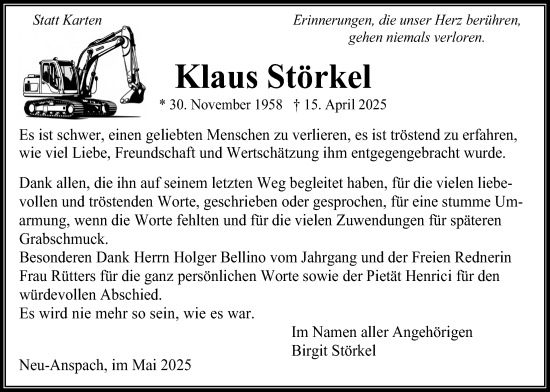 Traueranzeige von Klaus Störkel von Usinger Anzeiger, Usinger Anzeigenblatt