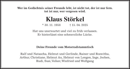 Traueranzeige von Klaus Störkel von Usinger Anzeigenblatt