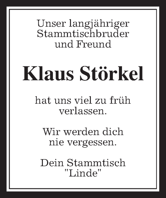 Traueranzeige von Klaus Störkel von Usinger Anzeiger