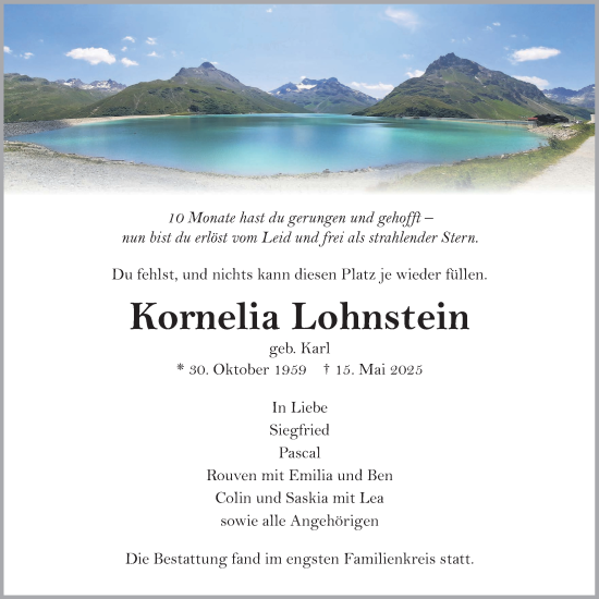 Traueranzeige von Kornelia Lohnstein von Usinger Anzeiger, Usinger Anzeigenblatt