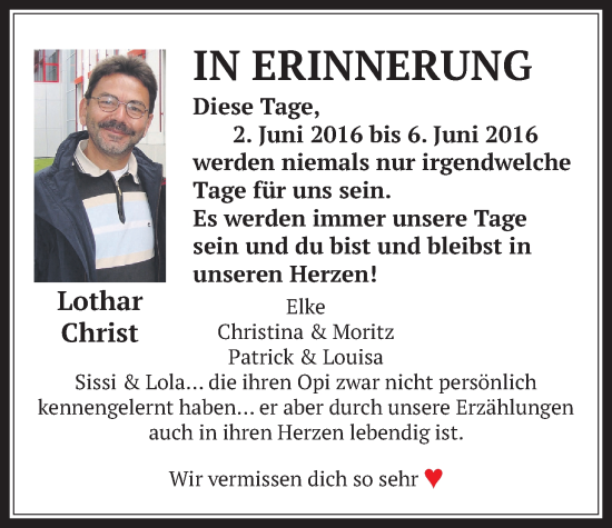 Traueranzeige von Lothar Christ von Wetterauer Zeitung