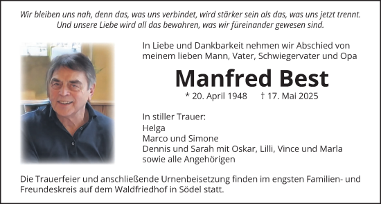 Traueranzeige von Manfred Best von Wetterauer Zeitung