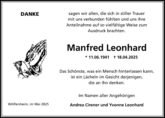 Traueranzeige von Manfred Leonhard von Wetterauer Zeitung