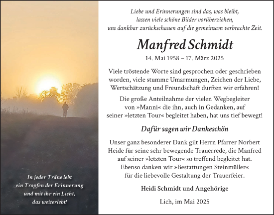 Traueranzeige von Manfred Schmidt von Licher Wochenblatt