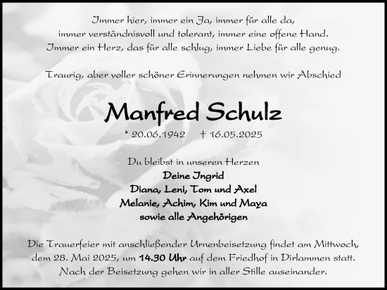 Traueranzeige von Manfred Schulz von Lauterbacher Anzeiger