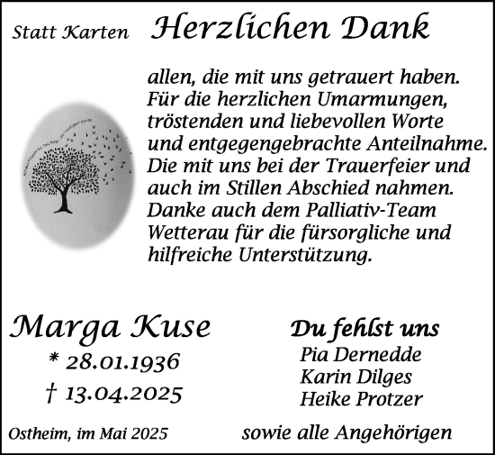 Traueranzeige von Marga Kuse von Butzbacher Zeitung