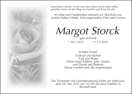 Traueranzeige von Margot Storck von Wetterauer Zeitung