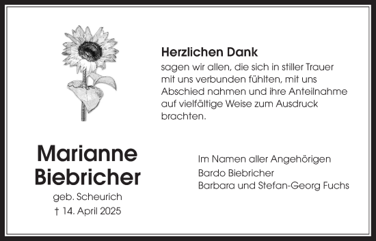 Traueranzeige von Marianne Biebricher von Bad Vilbel/Karben