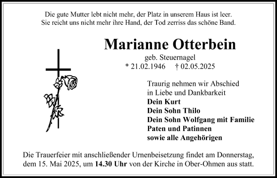 Traueranzeige von Marianne Otterbein von Giessener Allgemeine, Alsfelder Allgemeine, Giessener Allgemeine, Alsfelder Allgemeine