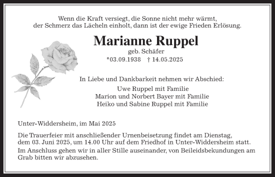 Traueranzeige von Marianne Ruppel von Kreis-Anzeiger