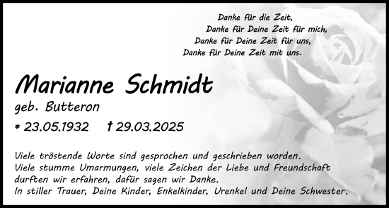Traueranzeige von Marianne Schmidt von Licher Wochenblatt