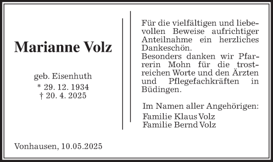 Traueranzeige von Marianne Volz von Kreis-Anzeiger