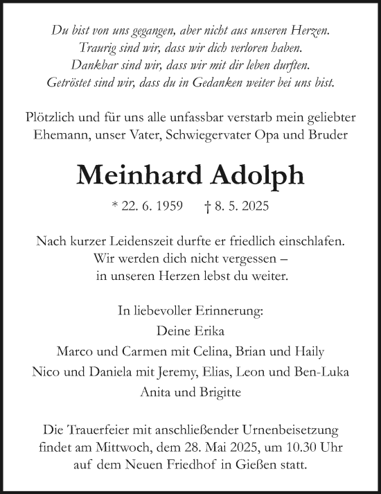 Traueranzeige von Meinhard Adolph von Giessener Anzeiger