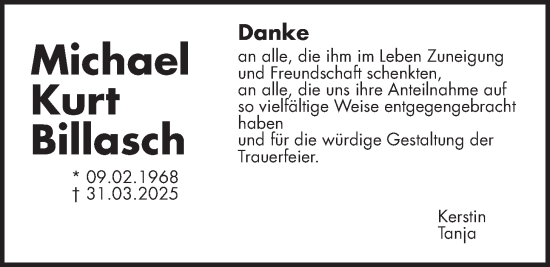 Traueranzeige von Michael Kurt Billasch von Wetterauer Zeitung