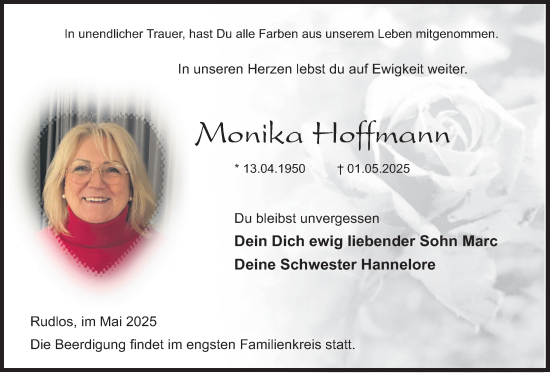 Traueranzeige von Monika Hoffmann von Lauterbacher Anzeiger