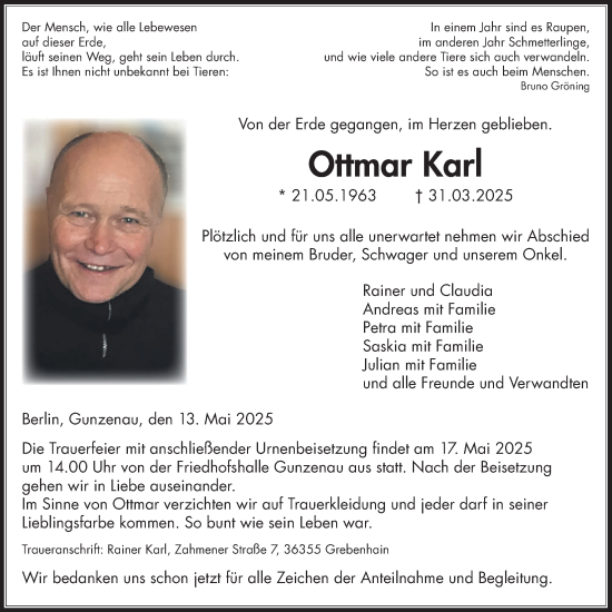 Traueranzeige von Ottmar Karl von Lauterbacher Anzeiger