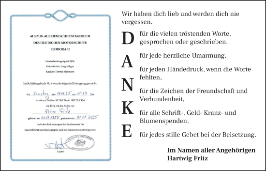 Traueranzeige von Petra Fritz von Licher Wochenblatt