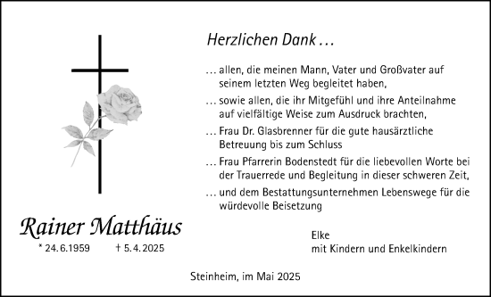 Traueranzeige von Rainer Matthäus von Licher Wochenblatt