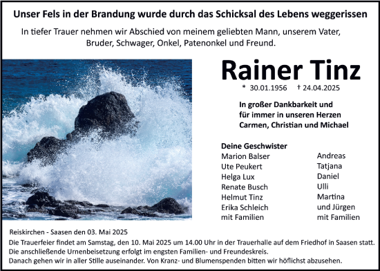 Traueranzeige von Rainer Tinz von Giessener Allgemeine, Alsfelder Allgemeine
