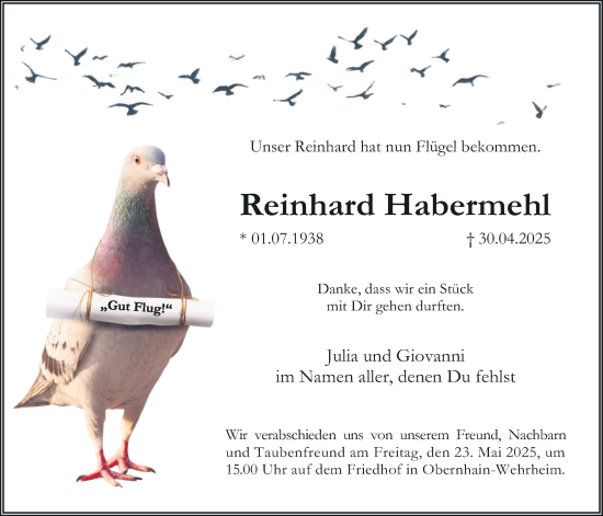 Traueranzeige von Reinhard Habermehl von Usinger Anzeiger