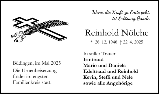 Traueranzeige von Reinhold Nölche von Kreis-Anzeiger