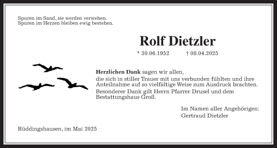 Traueranzeige von Rolf Dietzler von Giessener Allgemeine, Alsfelder Allgemeine, Giessener Allgemeine, Alsfelder Allgemeine