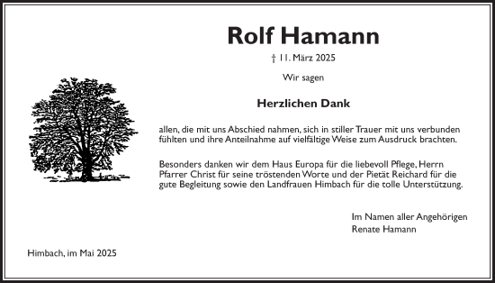Traueranzeige von Rolf Hamann von Kreis-Anzeiger
